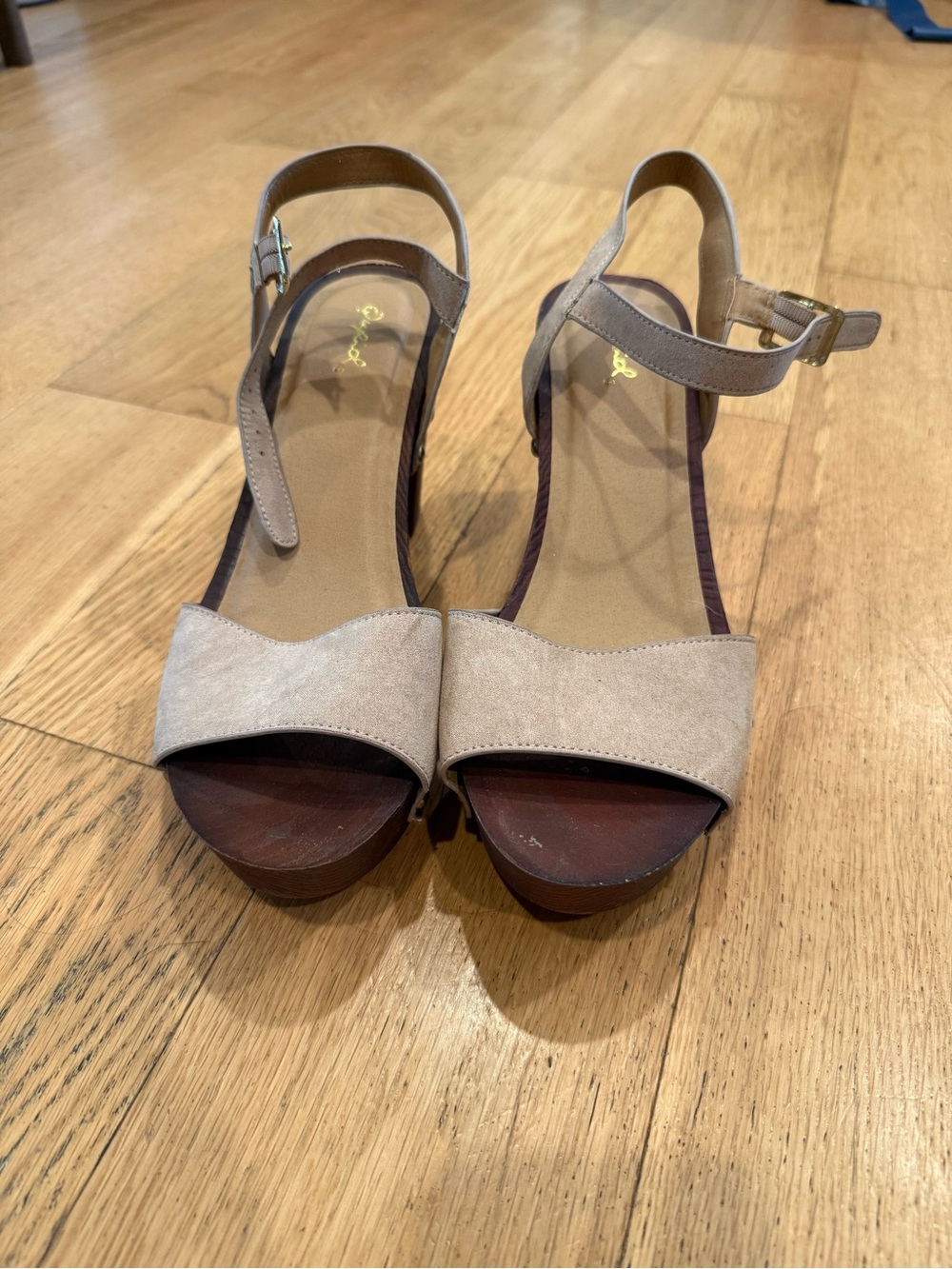 Quince Tan Suede Ankle-Strap Wedge Sandals